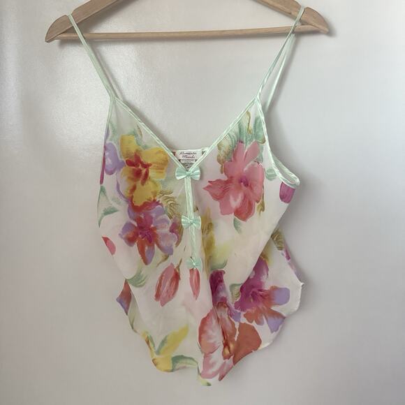 Y2K Camisole Blouse Sheer Floral Romantic Coquette Sexy Babydoll M - Picture 1 of 9